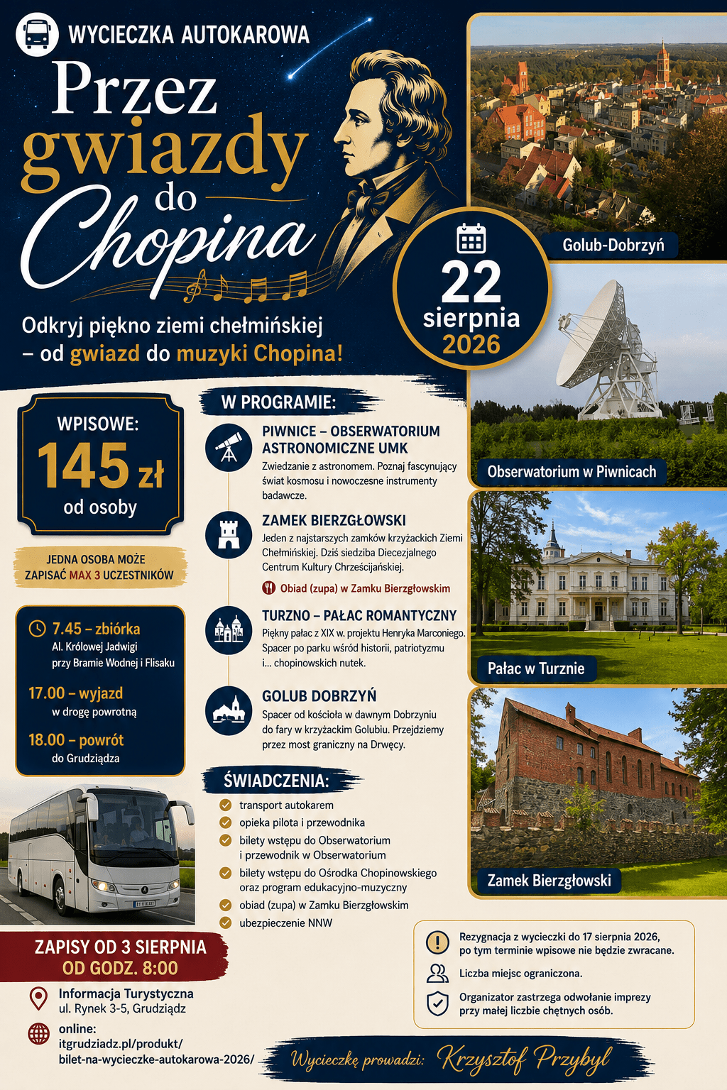 Wycieczka autokarowa w dniu 22 sierpnia 2026 roku „Przez gwiazdy do Chopina”