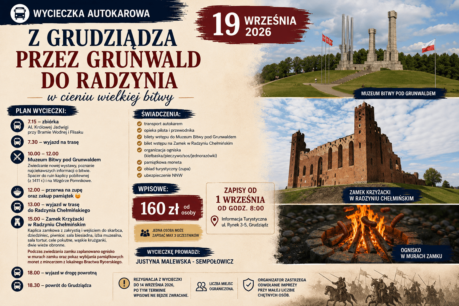 Wycieczka autokarowa w dniu 19 września 2026 roku „Z Grudziądza przez Grunwald do Radzynia – w cieniu wielkiej bitwy” Wycieczka autokarowa w dniu 19 września 2026 roku „Z Grudziądza przez Grunwald do Radzynia – w cieniu wielkiej bitwy”
